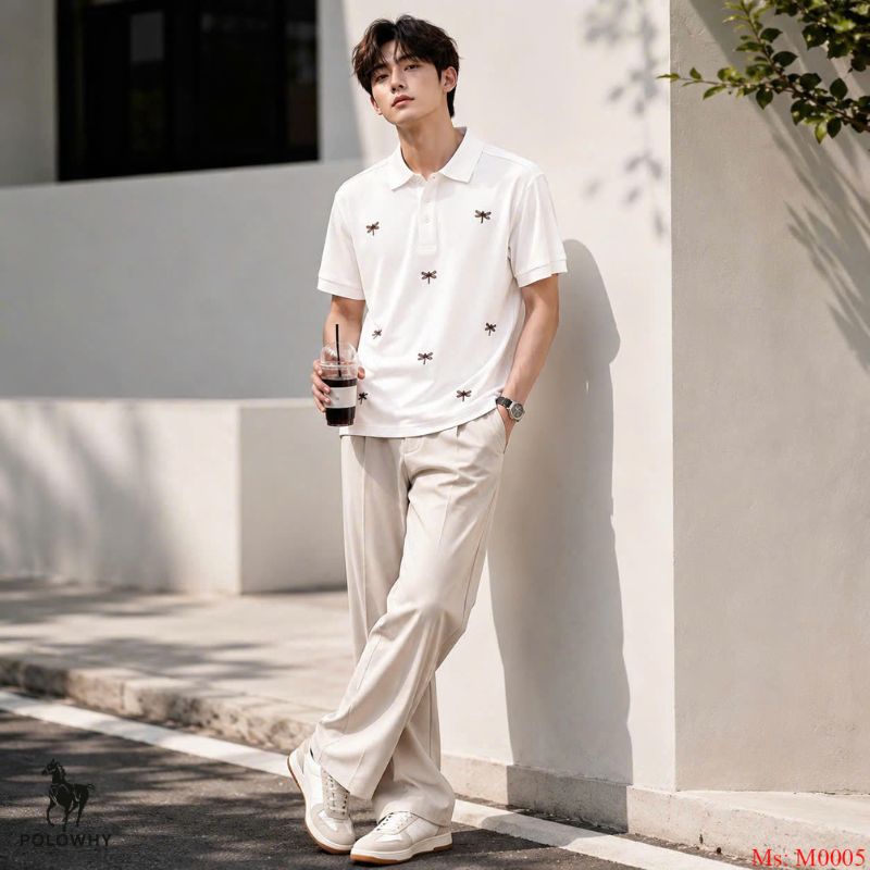 Áo Polo Nam POLOWHY Cá Mập Cotton M0005 Họa Tiết Chuồn Chuồn