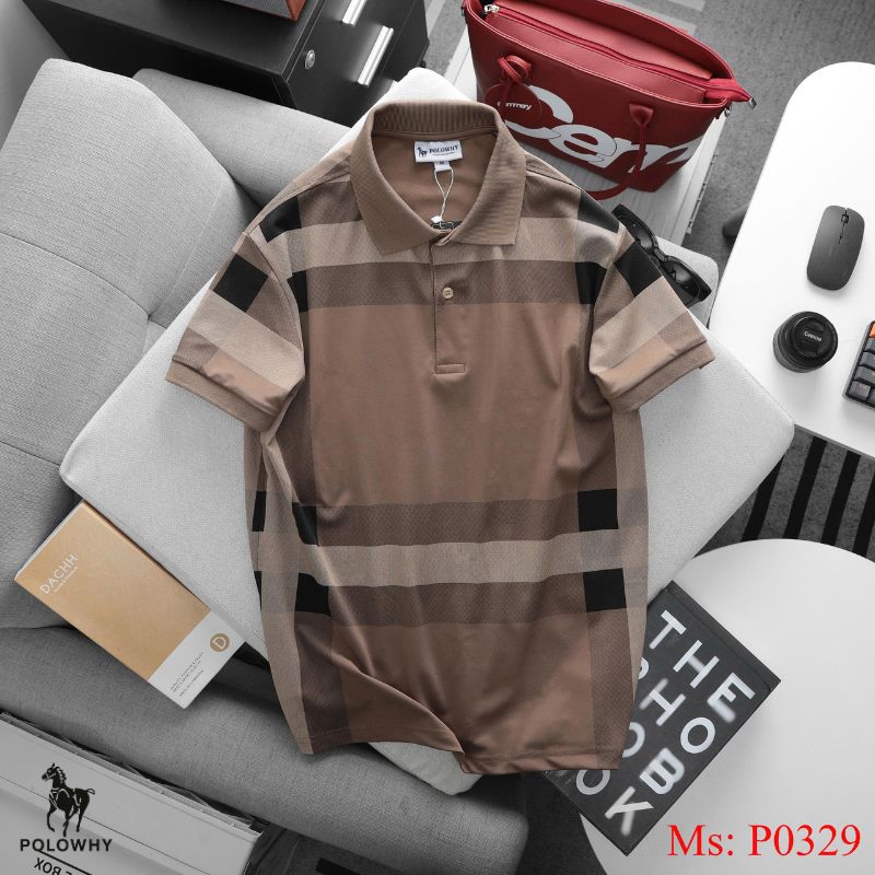 Áo Polo Nam POLOWHY Cá Sấu Poly P0329 Sọc Bản Lớn