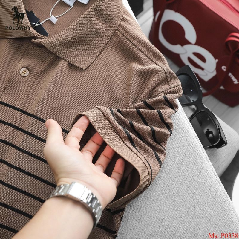 Áo Polo Nam POLOWHY Cá Sấu Poly P0338 Sọc Ngang