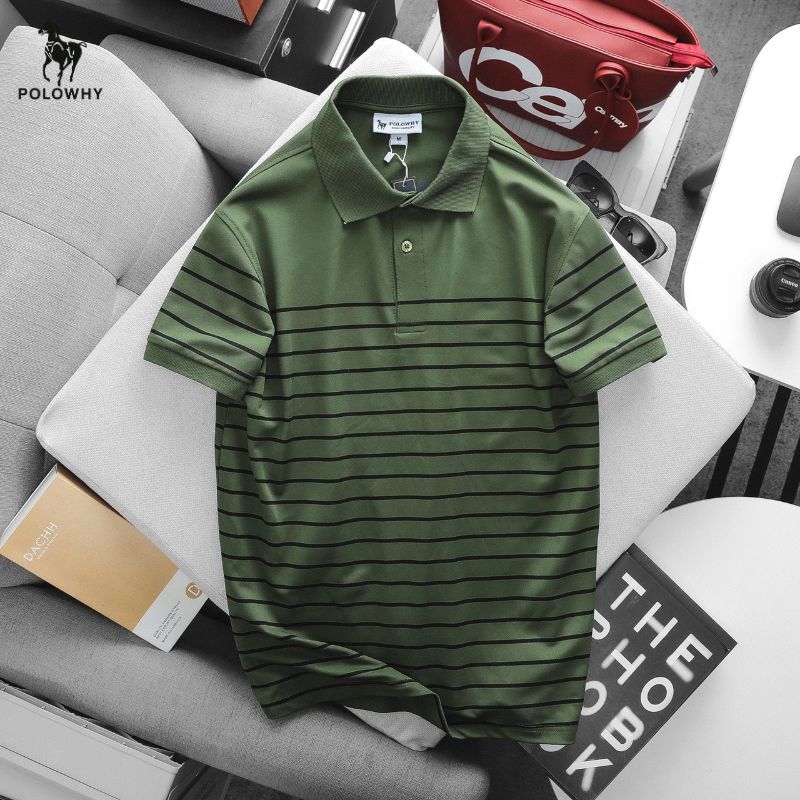 Áo Polo Nam POLOWHY Cá Sấu Poly P0338 Sọc Ngang