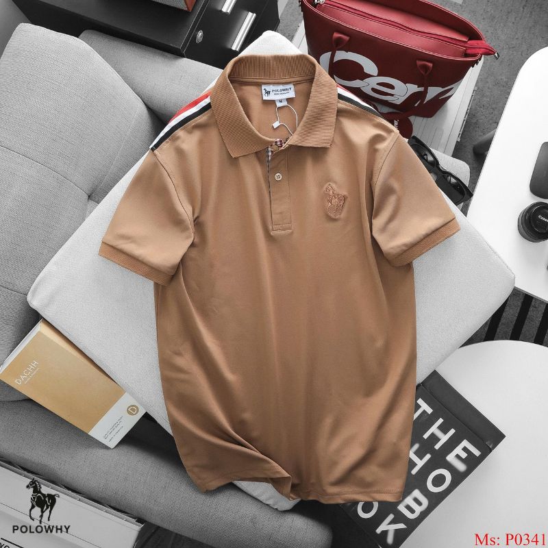 Áo Polo Nam POLOWHY Cá Sấu Poly P0341 Logo Ngựa, dải sọc điểm nhấn